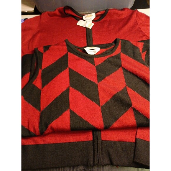 Talbots 2/Set Burgundy/ Black Wool Zip Up Sweater W/TANK LG-Made In Italy($200.) - Picture 12 of 16